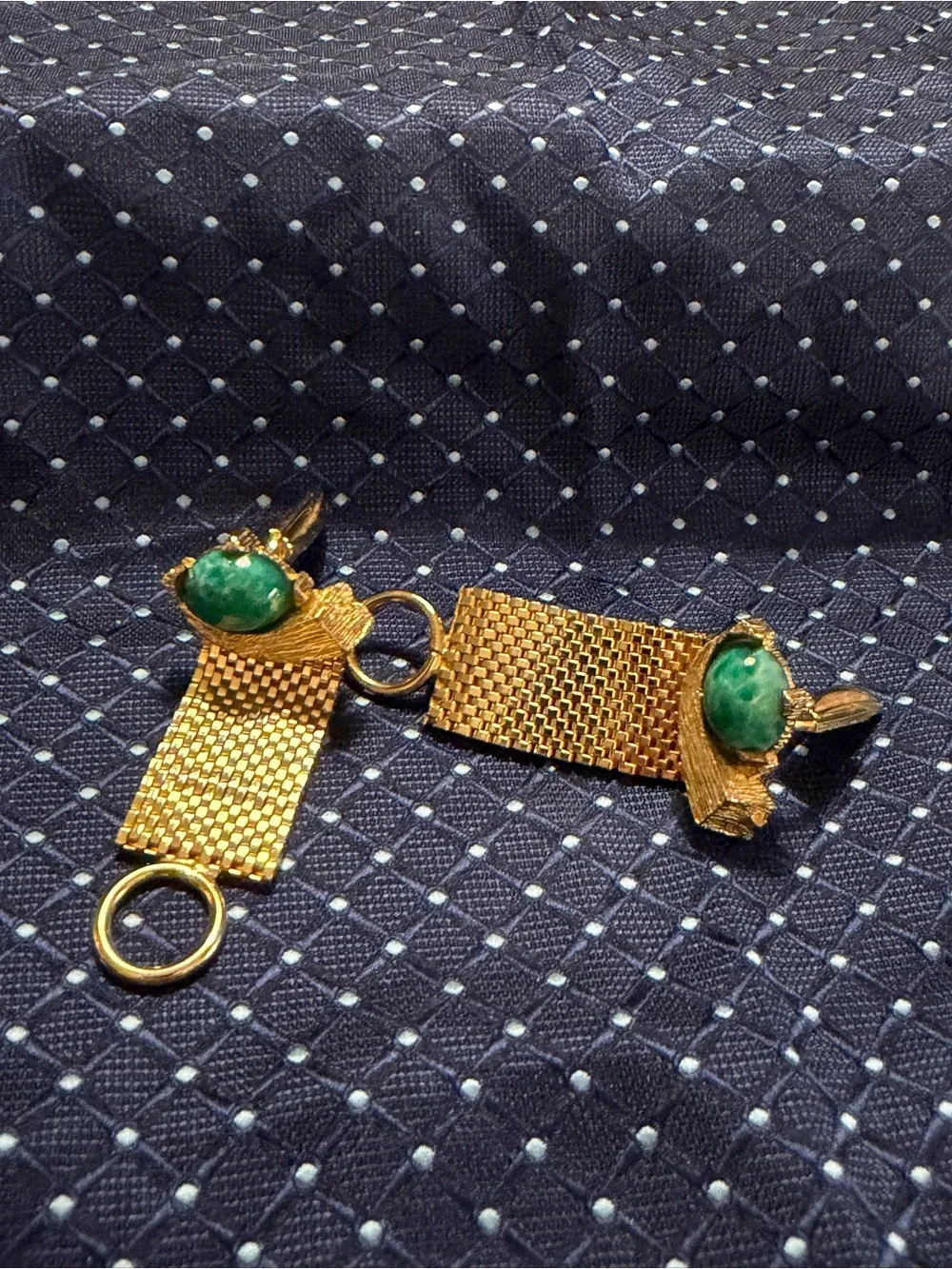 Gold-Tone Cuff Links with Green Stone Accents